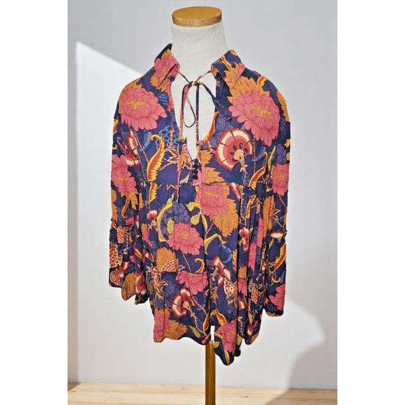 Jamsé Boho Floral Tunic Top – Handcrafted India – Purple Pink Orange Peasant - Picture 1 of 6